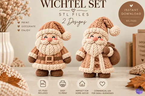 Knitted Santa Claus STL Duo - 3D Baskı ve Model Dosyası (STL, OBJ, 3MF) - 3D Baskı İndir (STL, OBJ, 3MF)
