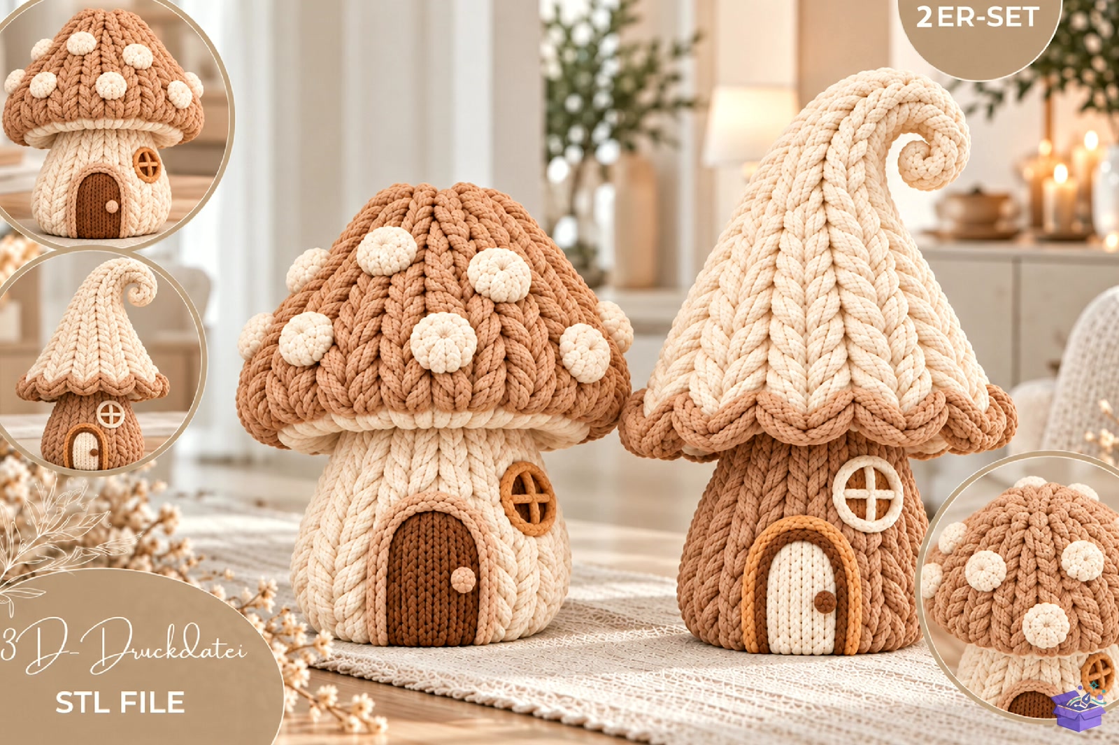 Knitted Mushroom House Duo STL - 3D Baskı ve Model Dosyası (STL, OBJ, 3MF) - detaylı önizleme 4