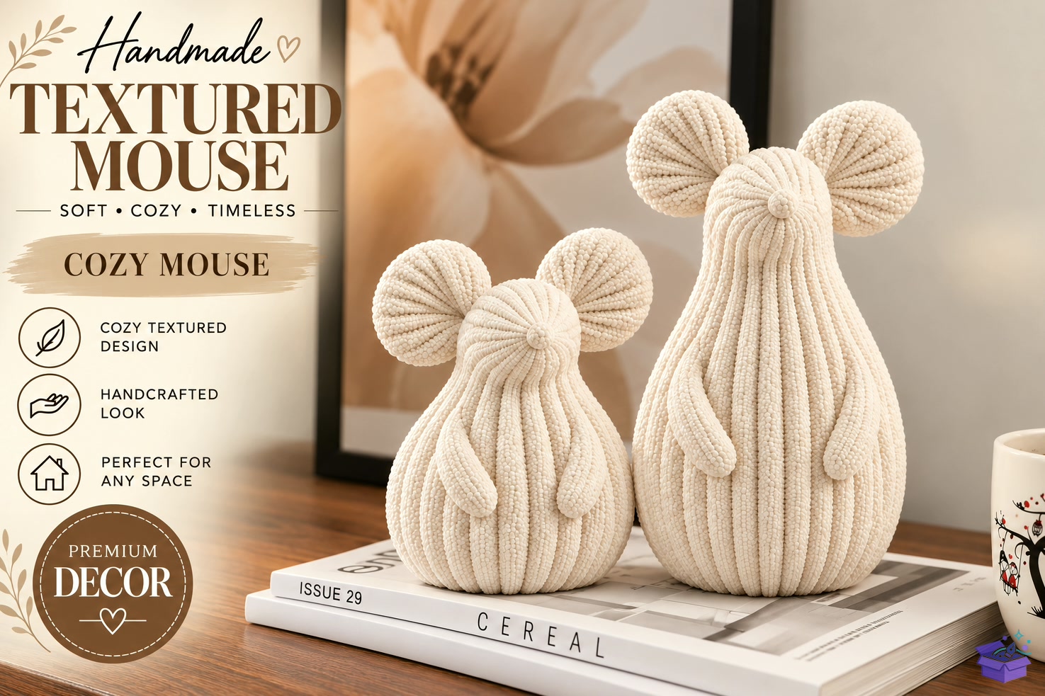 Textured Mouse Duo 3D STL Decor - 3D Baskı ve Model Dosyası (STL, OBJ, 3MF) - detaylı önizleme 5