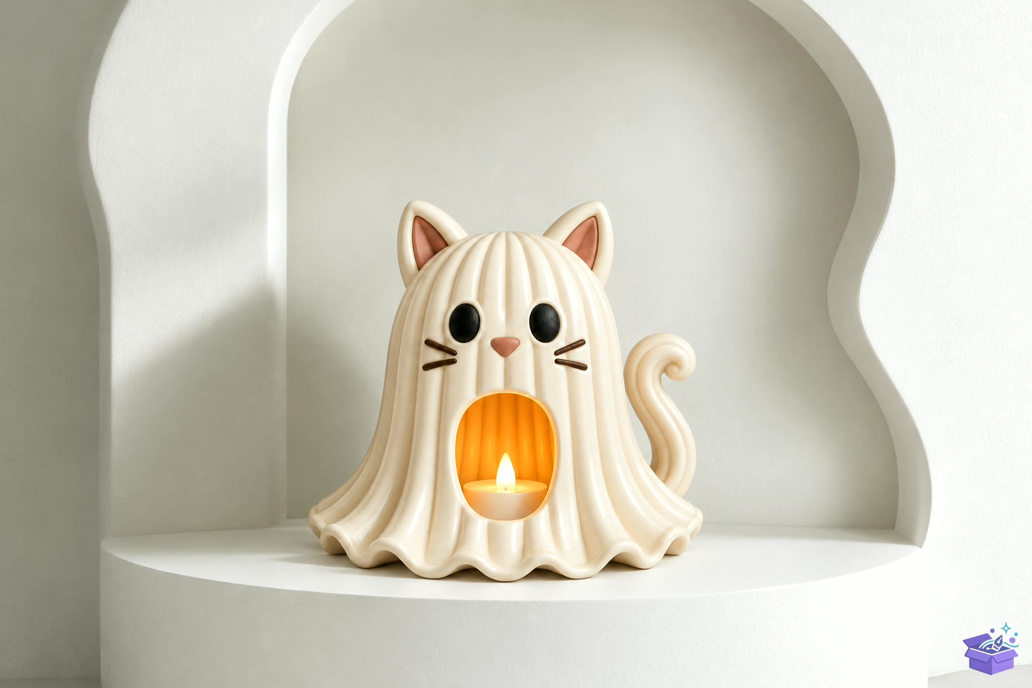 Cute Kedi Ghost Tealight STL Decor - 3D Baskı ve Model Dosyası (STL, OBJ, 3MF) - detaylı önizleme 2