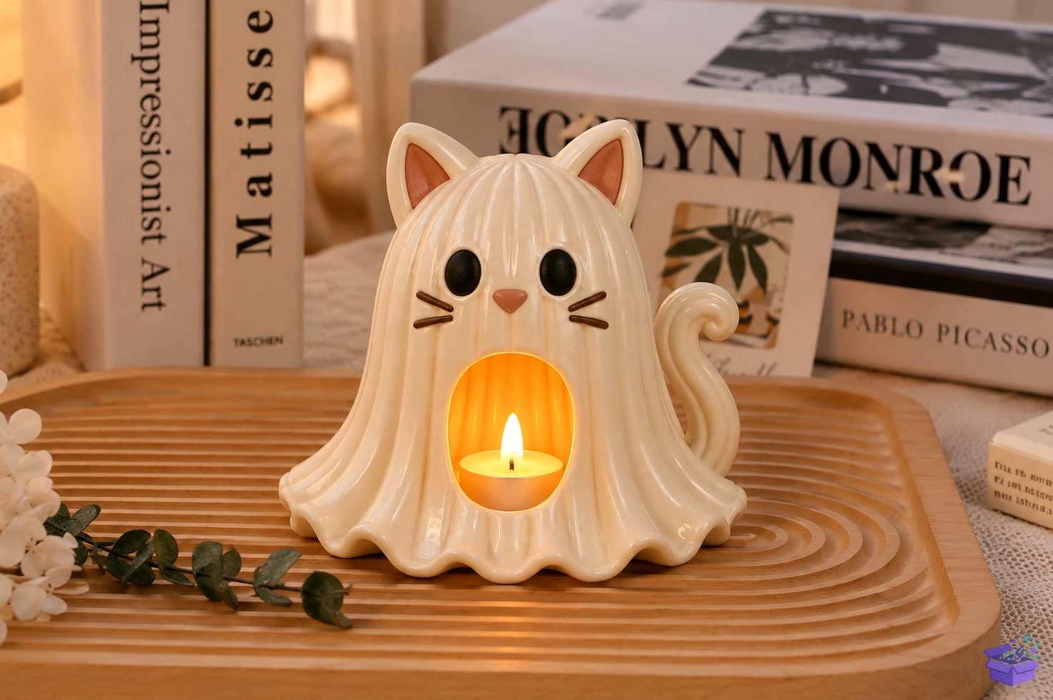 Cute Kedi Ghost Tealight STL Decor - 3D Baskı ve Model Dosyası (STL, OBJ, 3MF) - detaylı önizleme 3