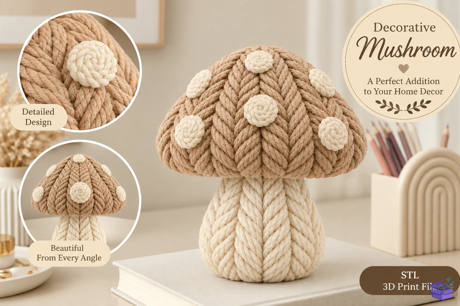 Knitted Mushroom STL Home Decor - 3D Baskı ve Model Dosyası (STL, OBJ, 3MF) - detaylı önizleme 3