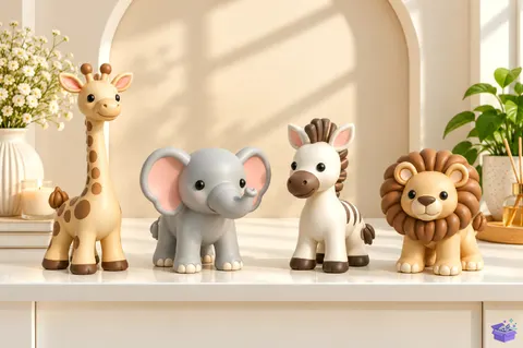 Cute Safari Animal Figurines 3D Baskı - 3D Baskı ve Model Dosyası (STL, OBJ, 3MF) - 3D Baskı  İndir (STL, OBJ, 3MF)