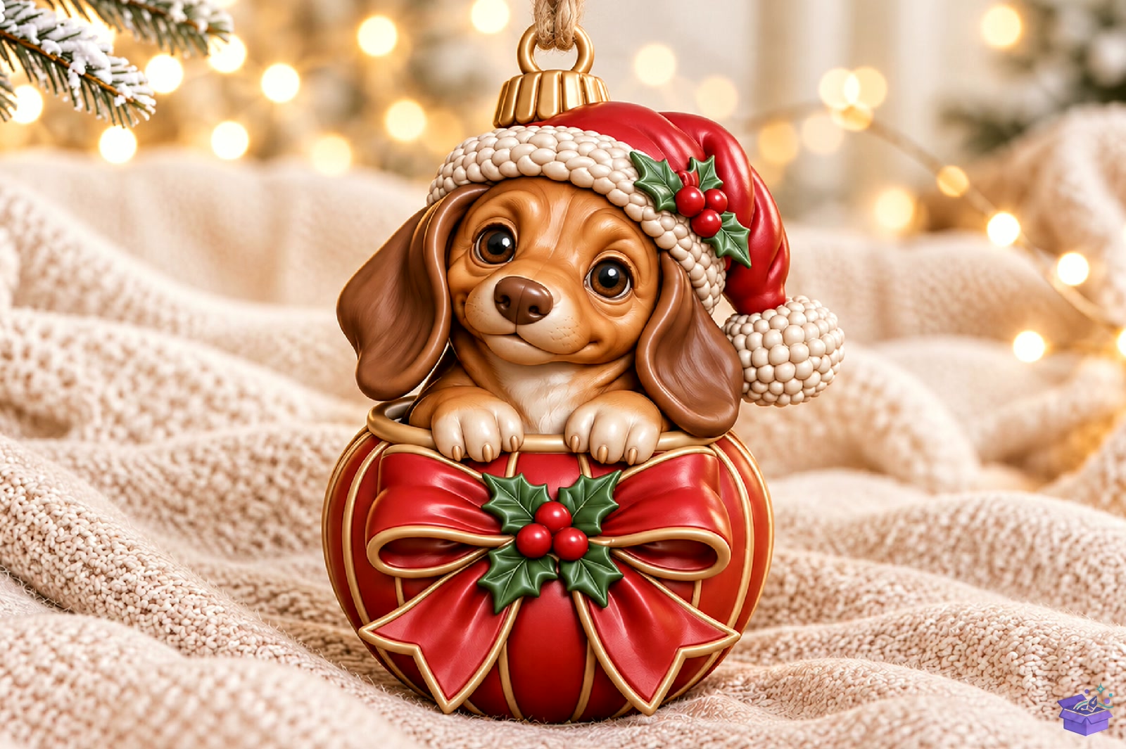 Cute Dachshund Yılbaşı Ağaç Süsü STL - 3D Baskı ve Model Dosyası (STL, OBJ, 3MF) - detaylı önizleme 2