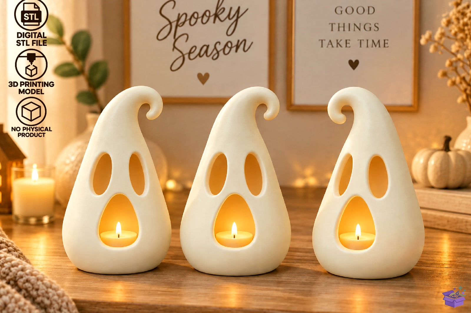 Cadılar Bayramı Ghost Tealight Tutucu 3D STL - 3D Baskı ve Model Dosyası (STL, OBJ, 3MF) - detaylı önizleme 5