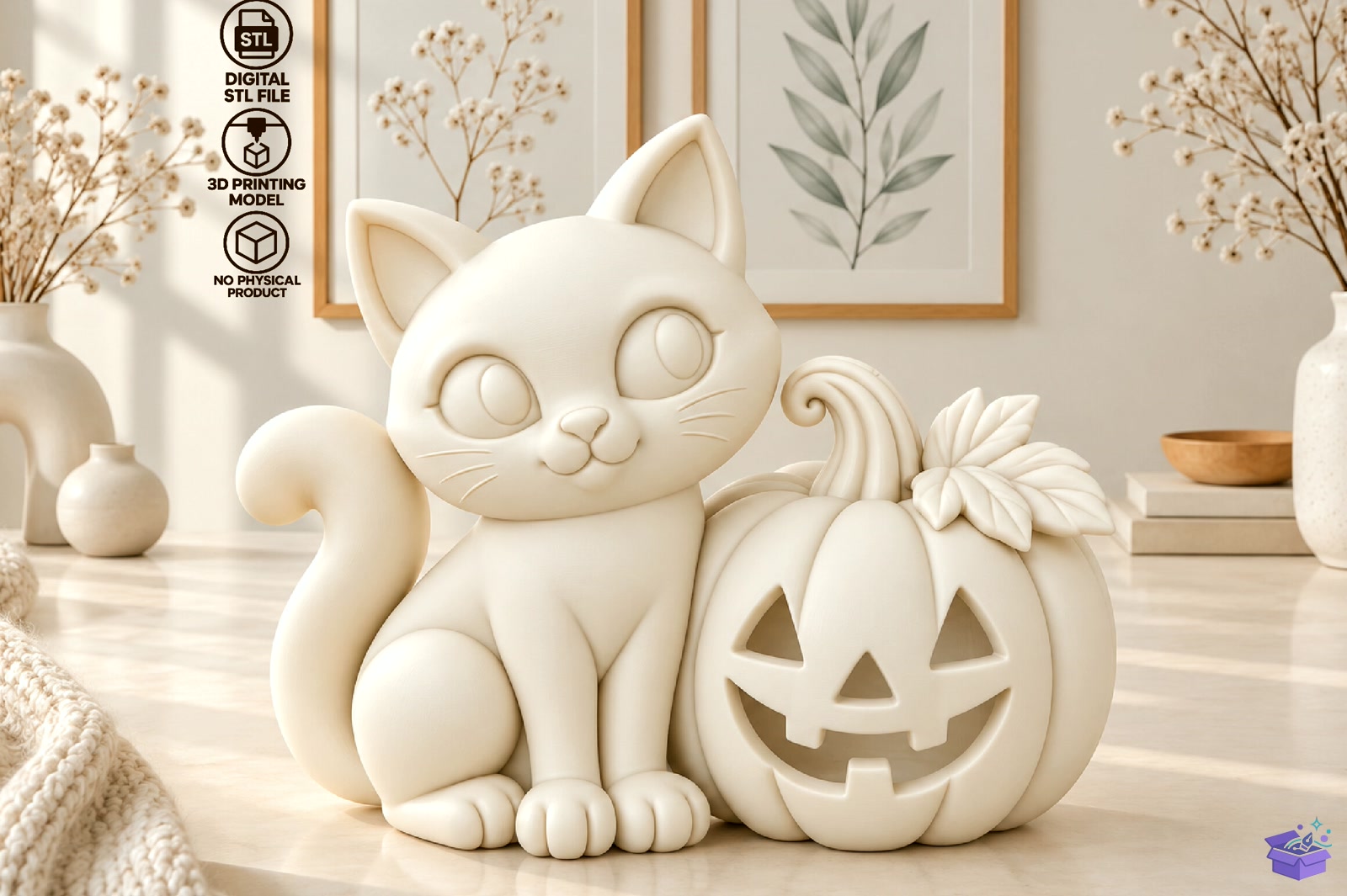 Cadılar Bayramı Kedi Pumpkin 3D Baskı STL - 3D Baskı ve Model Dosyası (STL, OBJ, 3MF) - detaylı önizleme 2
