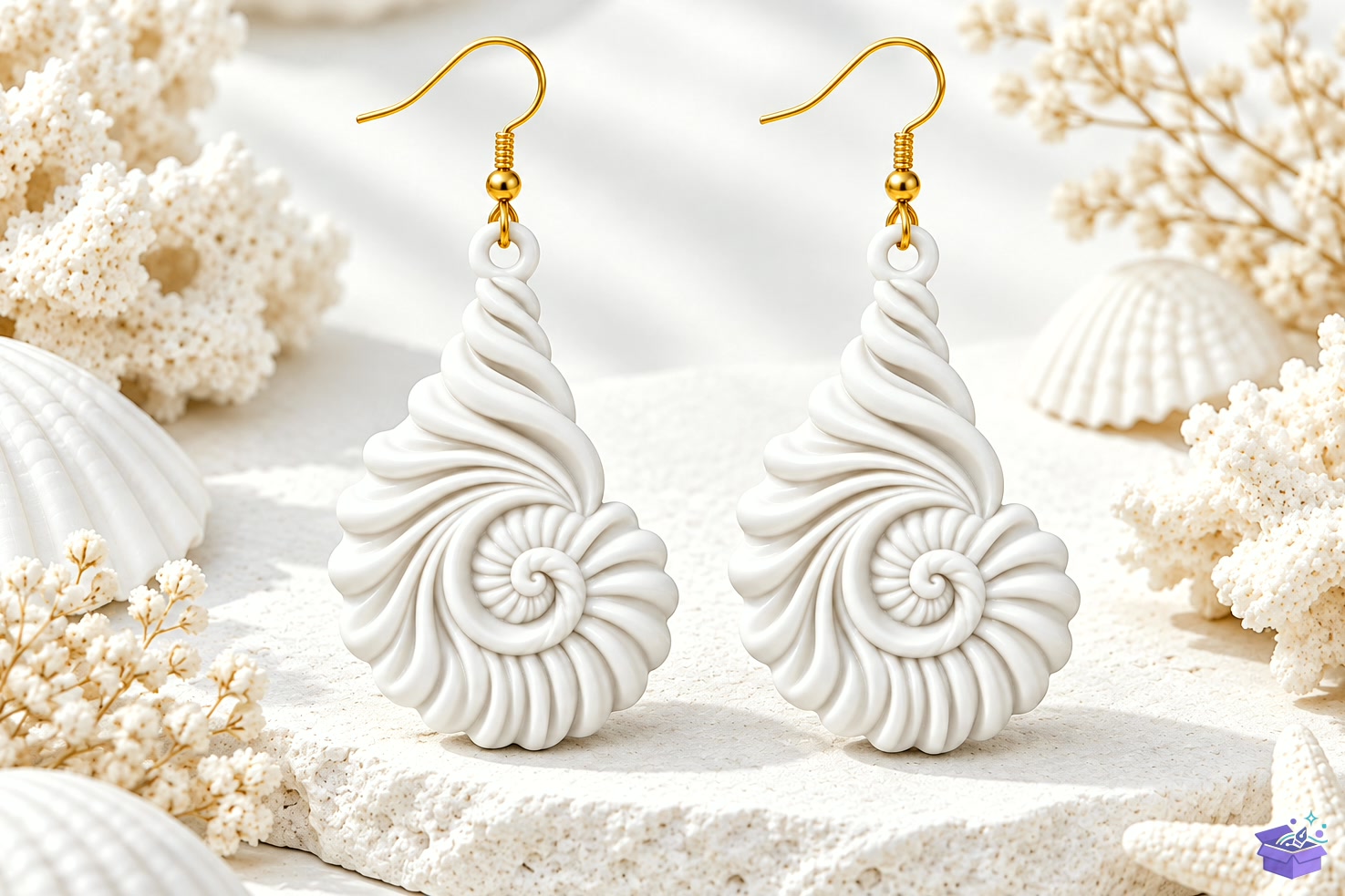 Seashell Küpe Takı Aksesuar - 3D Baskı ve Model Dosyası (STL, OBJ, 3MF) - detaylı önizleme 2