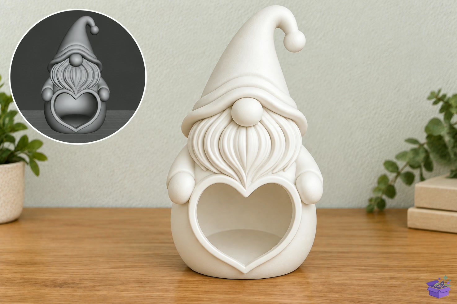 Kalp Temalı Gnome Mumluk STL - 3D Baskı ve Model Dosyası (STL, OBJ, 3MF) - detaylı önizleme 3