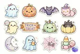 Sevimli Pastel Kawaii Cadılar Bayramı Çıkartmaları - DTF & Süblimasyon Baskı Tasarımı (EPS, AI) - detaylı önizleme 2