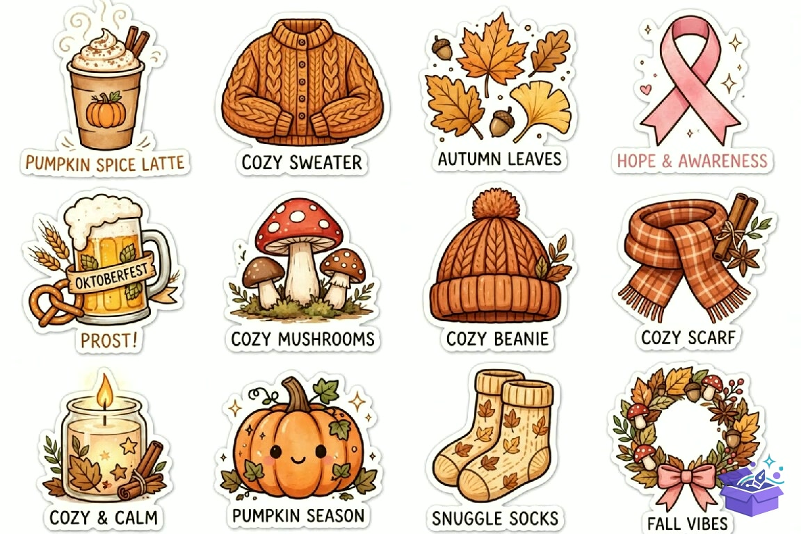 Cozy Autumn Fall Sticker - Lazer Kesim ve Çizim Dosyası (SVG, DXF, EPS, PNG) - detaylı önizleme 2