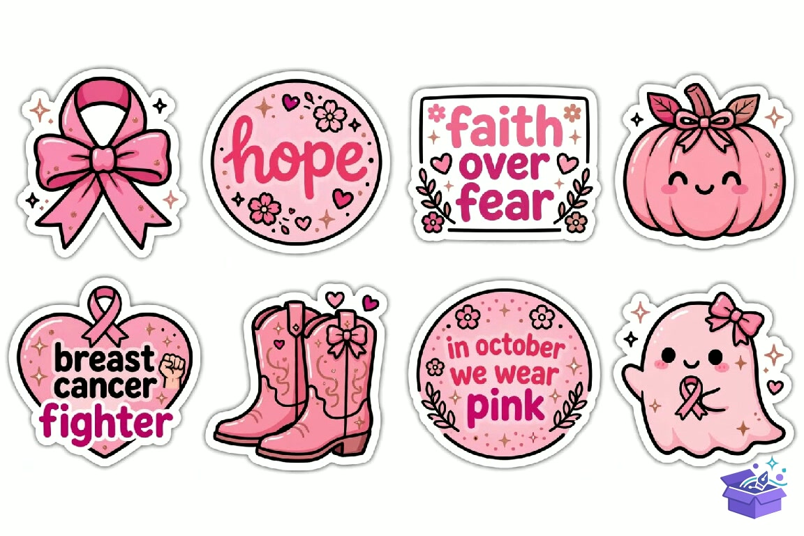 Pink Breast Cancer Awareness Sticker - Lazer Kesim ve Çizim Dosyası (SVG, DXF, EPS, PNG) - detaylı önizleme 3