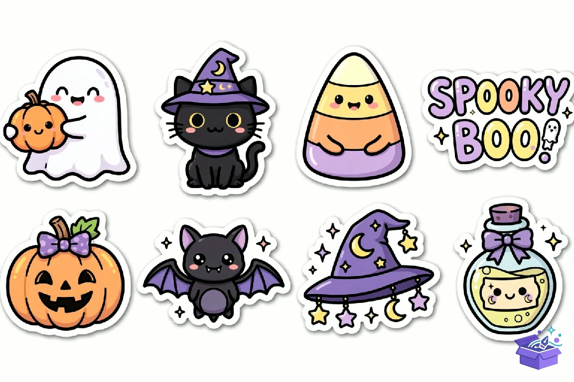 Cute Kawaii Cadılar Bayramı Sticker - Lazer Kesim ve Çizim Dosyası (SVG, DXF, EPS, PNG) - detaylı önizleme 3