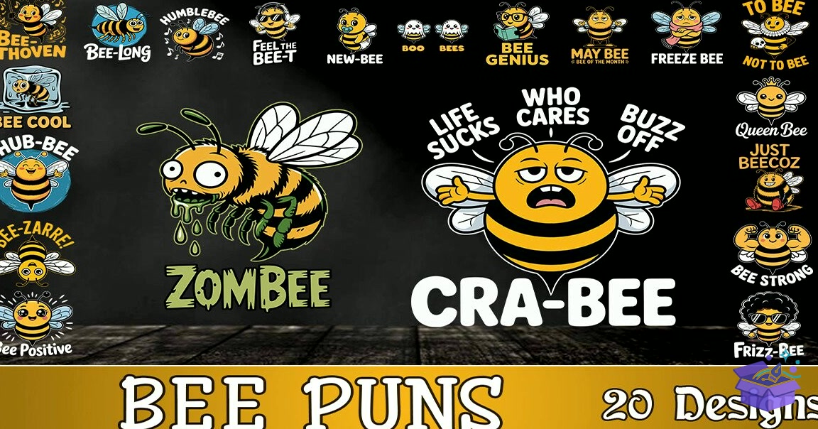 Bee Puns SVG - Lazer Kesim ve Çizim Dosyası (SVG, DXF, EPS, PNG) - detaylı önizleme 2