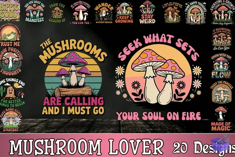"Mushroom Lover" Mantar Sever Tasarımları (20 Tasarım) - Vektörel Çizim & Grafik Dosyası (SVG, DXF, EPS, PNG) - Vektörler & SVG İndir (DXF, SVG, EPS)