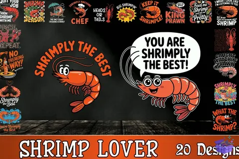 "Shrimp Lover" Karides Sever Tasarımları (20 Tasarım) - Vektörel Çizim & Grafik Dosyası (SVG, DXF, EPS, PNG) - Vektörler & SVG İndir (DXF, SVG, EPS)