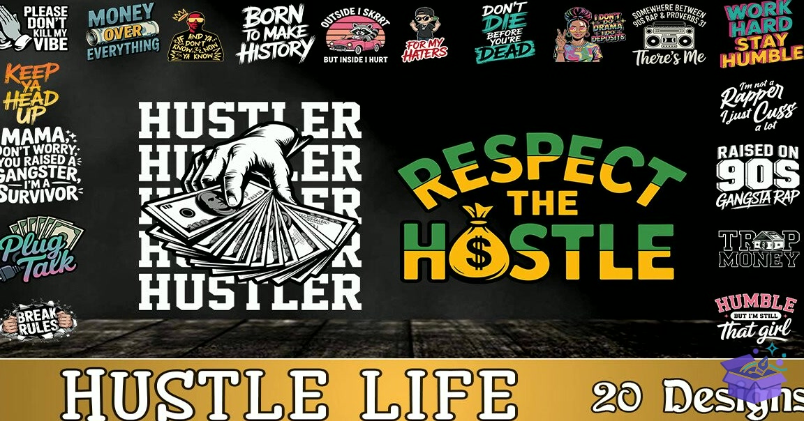 Hustle Life SVG - Lazer Kesim ve Çizim Dosyası (SVG, DXF, EPS, PNG) - detaylı önizleme 2