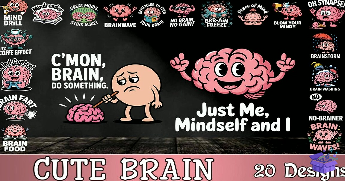Cute Brain SVG - Lazer Kesim ve Çizim Dosyası (SVG, DXF, EPS, PNG) - detaylı önizleme 2