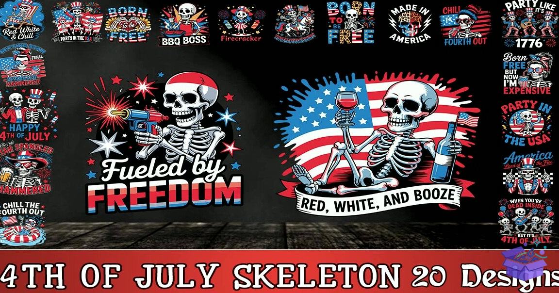 4th Of July Skeleton SVG - Lazer Kesim ve Çizim Dosyası (SVG, DXF, EPS, PNG) - detaylı önizleme 2