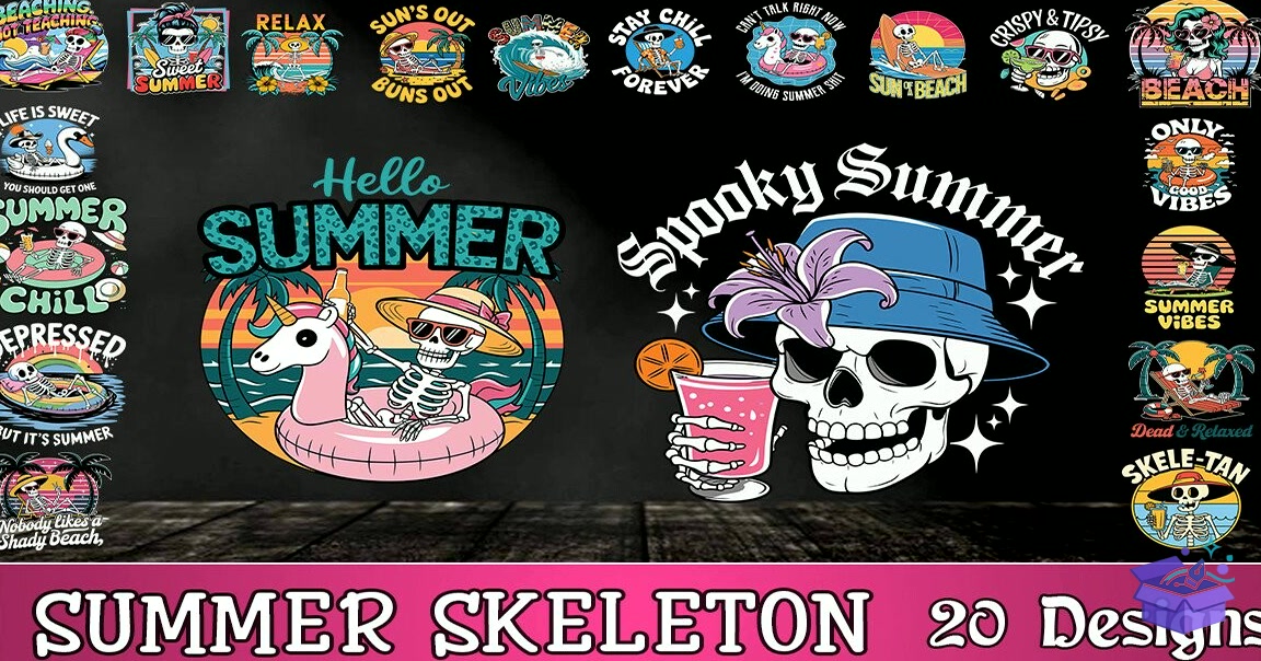 Summer Skeleton SVG - Lazer Kesim ve Çizim Dosyası (SVG, DXF, EPS, PNG) - detaylı önizleme 2
