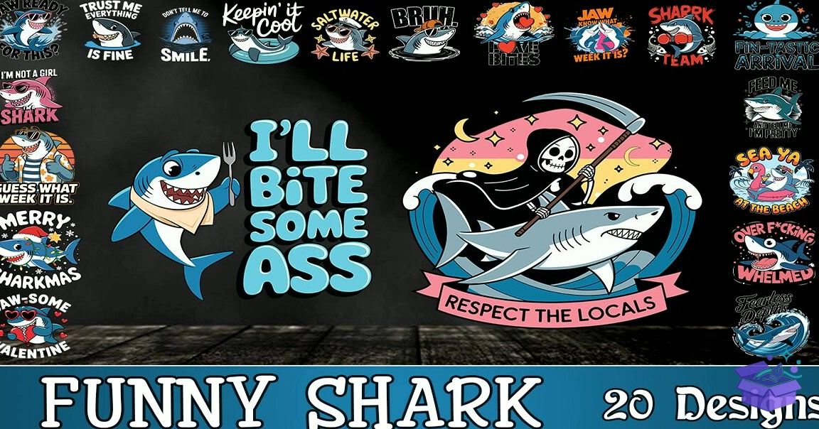 Funny Shark SVG - Lazer Kesim ve Çizim Dosyası (SVG, DXF, EPS, PNG) - detaylı önizleme 2