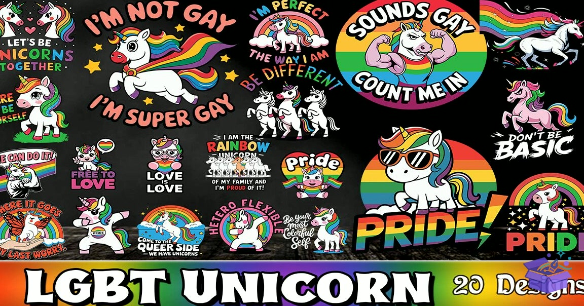 LGBT Unicorn SVG - Lazer Kesim ve Çizim Dosyası (SVG, DXF, EPS, PNG) - detaylı önizleme 2