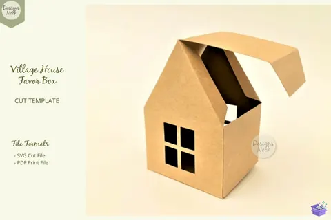 Village House Şablon Favor Kutu SVG PDF - 3D Baskı ve Model Dosyası (STL, OBJ, 3MF) - Origami ( Kağıt Sanatı ) İndir (STL, OBJ, 3MF)