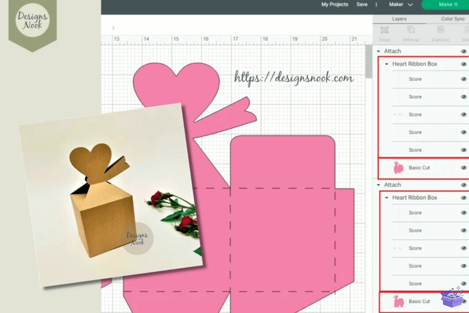 Kalp Temalı Top Ribbon Kutu Şablon Gift Kutu - 3D Baskı ve Model Dosyası (STL, OBJ, 3MF) - detaylı önizleme 4