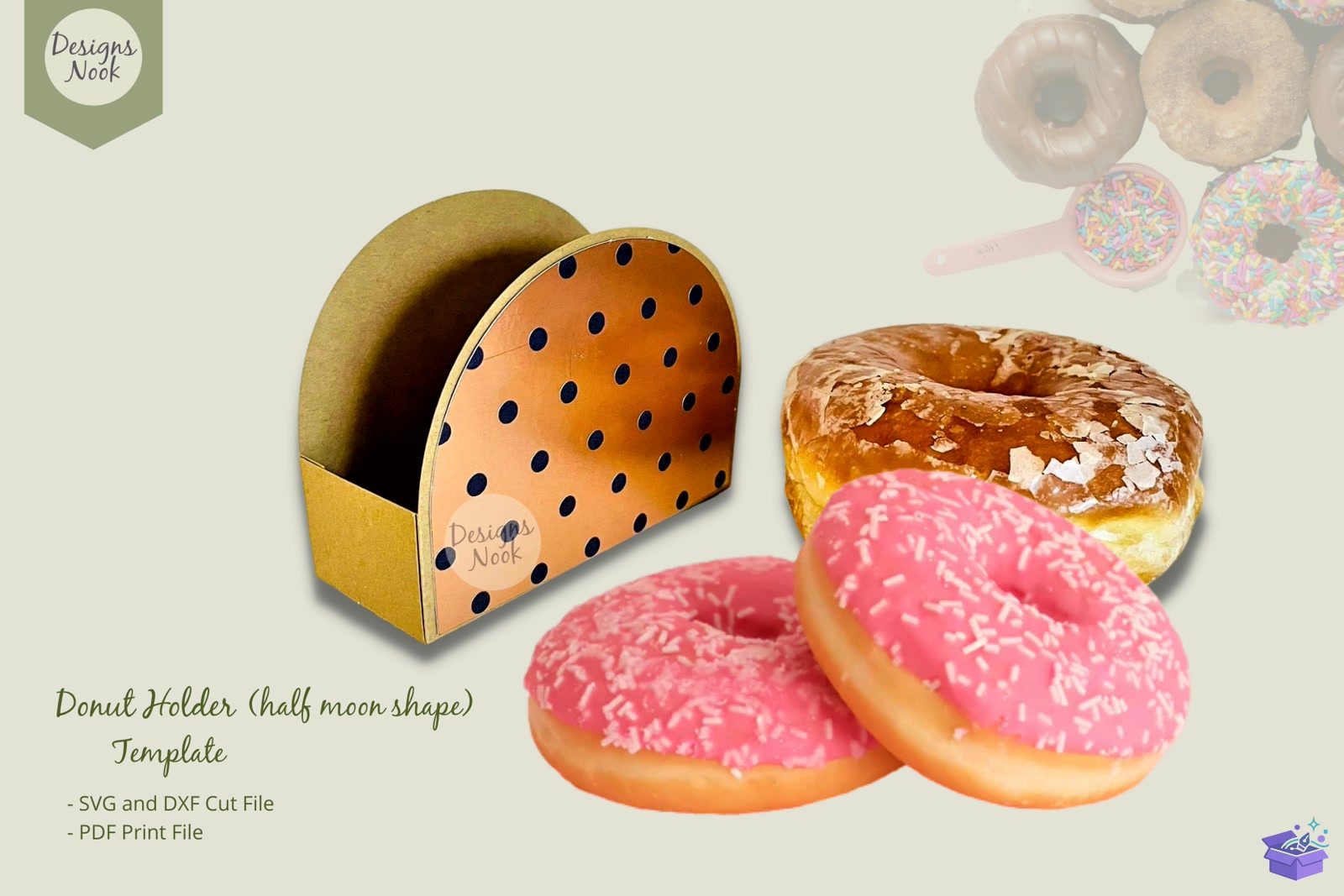 Donut Tutucu Şablonu - El İşi ve Kesim Dosyası (SVG, DXF, PDF) - Vektörel Tasarım ve İndirilebilir Çizim Dosyası