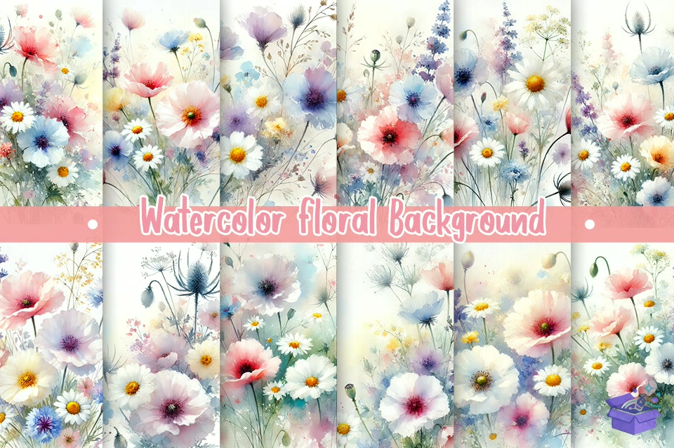 Pastel Watercolor Wildflowers Background - DTF & Süblimasyon Baskı Tasarımı (SVG, DXF, EPS, PNG)