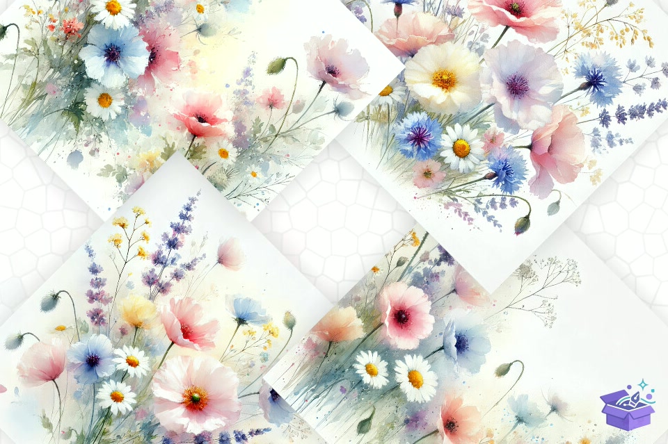 Pastel Watercolor Wildflowers Background - DTF & Süblimasyon Baskı Tasarımı (SVG, DXF, EPS, PNG) - detaylı önizleme 2