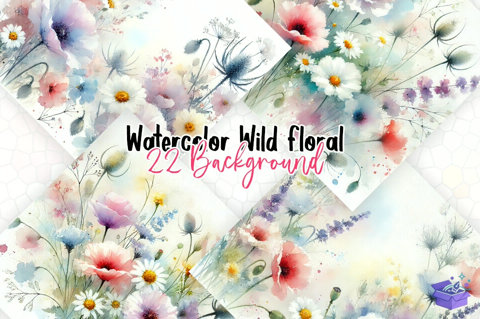 Pastel Watercolor Wildflowers Background - DTF & Süblimasyon Baskı Tasarımı (SVG, DXF, EPS, PNG) - detaylı önizleme 3