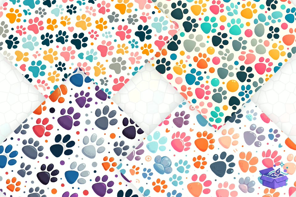 Colorful Paw Prints Backgrounds - Lazer Kesim ve Çizim Dosyası (SVG, DXF, EPS, PNG) - detaylı önizleme 2