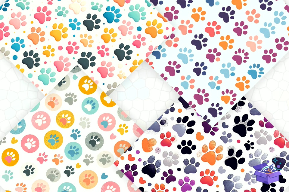 Colorful Paw Prints Backgrounds - Lazer Kesim ve Çizim Dosyası (SVG, DXF, EPS, PNG) - detaylı önizleme 3