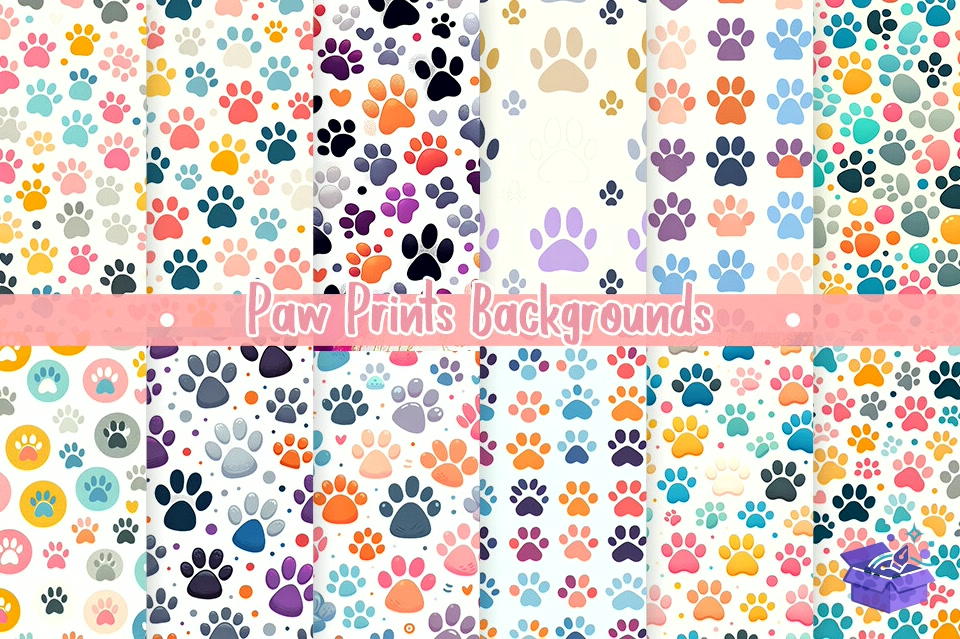 Colorful Paw Prints Backgrounds - Lazer Kesim ve Çizim Dosyası (SVG, DXF, EPS, PNG) - detaylı önizleme 4