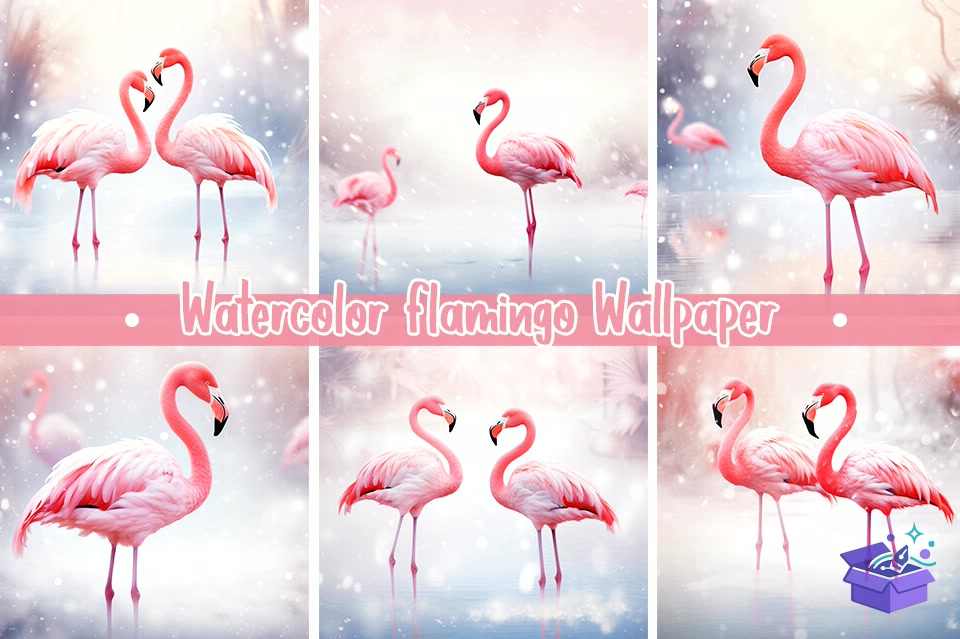 Watercolor Flamingo Wallpaper - Lazer Kesim ve Çizim Dosyası (SVG, DXF, EPS, PNG) - Dokular, Desenler & Arka Planlar İndir (DXF, SVG, EPS)