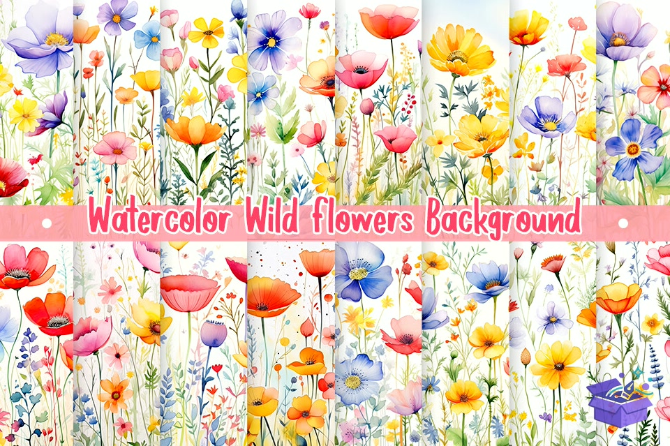Watercolor Wild Çiçek Backgrounds - Lazer Kesim ve Çizim Dosyası (SVG, DXF, EPS, PNG) - Dokular, Desenler & Arka Planlar İndir (DXF, SVG, EPS)