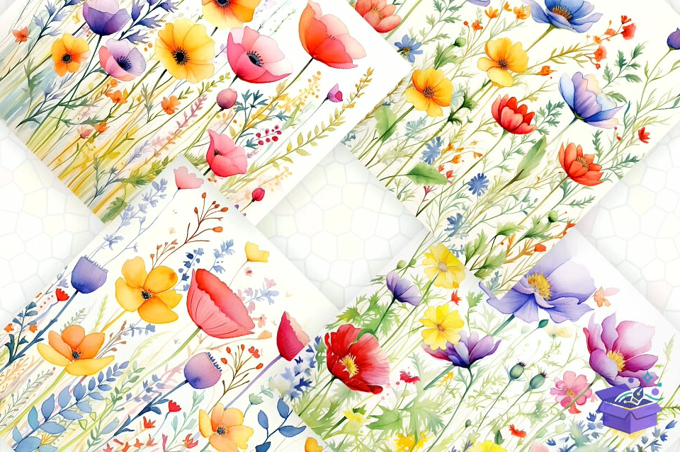 Watercolor Wild Çiçek Backgrounds - Lazer Kesim ve Çizim Dosyası (SVG, DXF, EPS, PNG) - detaylı önizleme 2