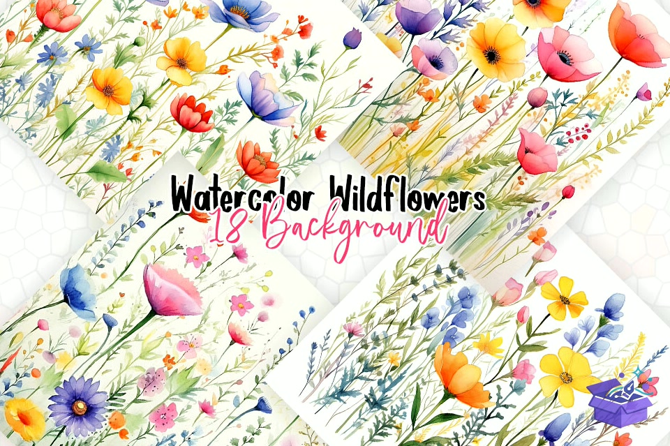 Watercolor Wild Çiçek Backgrounds - Lazer Kesim ve Çizim Dosyası (SVG, DXF, EPS, PNG) - detaylı önizleme 3