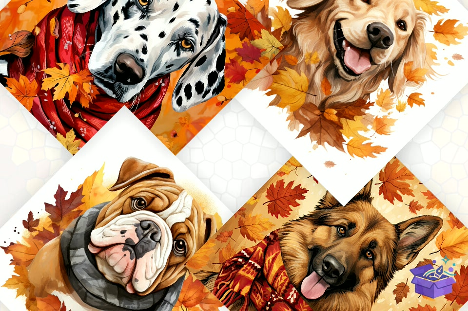 Autumn Dogs Digital Papper - Lazer Kesim ve Çizim Dosyası (SVG, DXF, EPS, PNG) - detaylı önizleme 2
