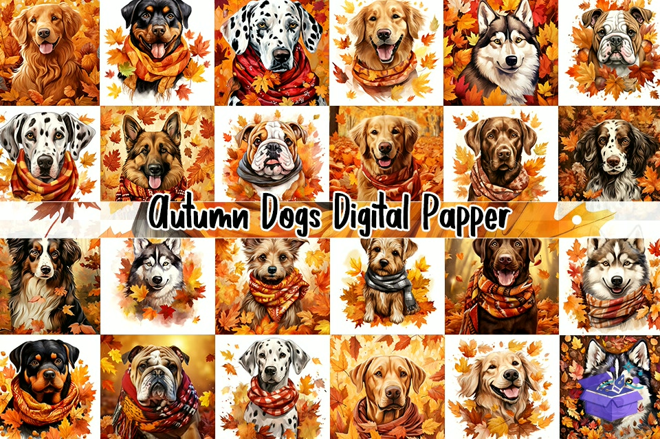 Autumn Dogs Digital Papper - Lazer Kesim ve Çizim Dosyası (SVG, DXF, EPS, PNG) - detaylı önizleme 4