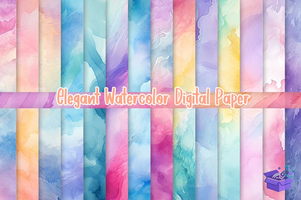 Elegant Watercolor Digital Paper - Lazer Kesim ve Çizim Dosyası (SVG, DXF, EPS, PNG) - detaylı önizleme 4