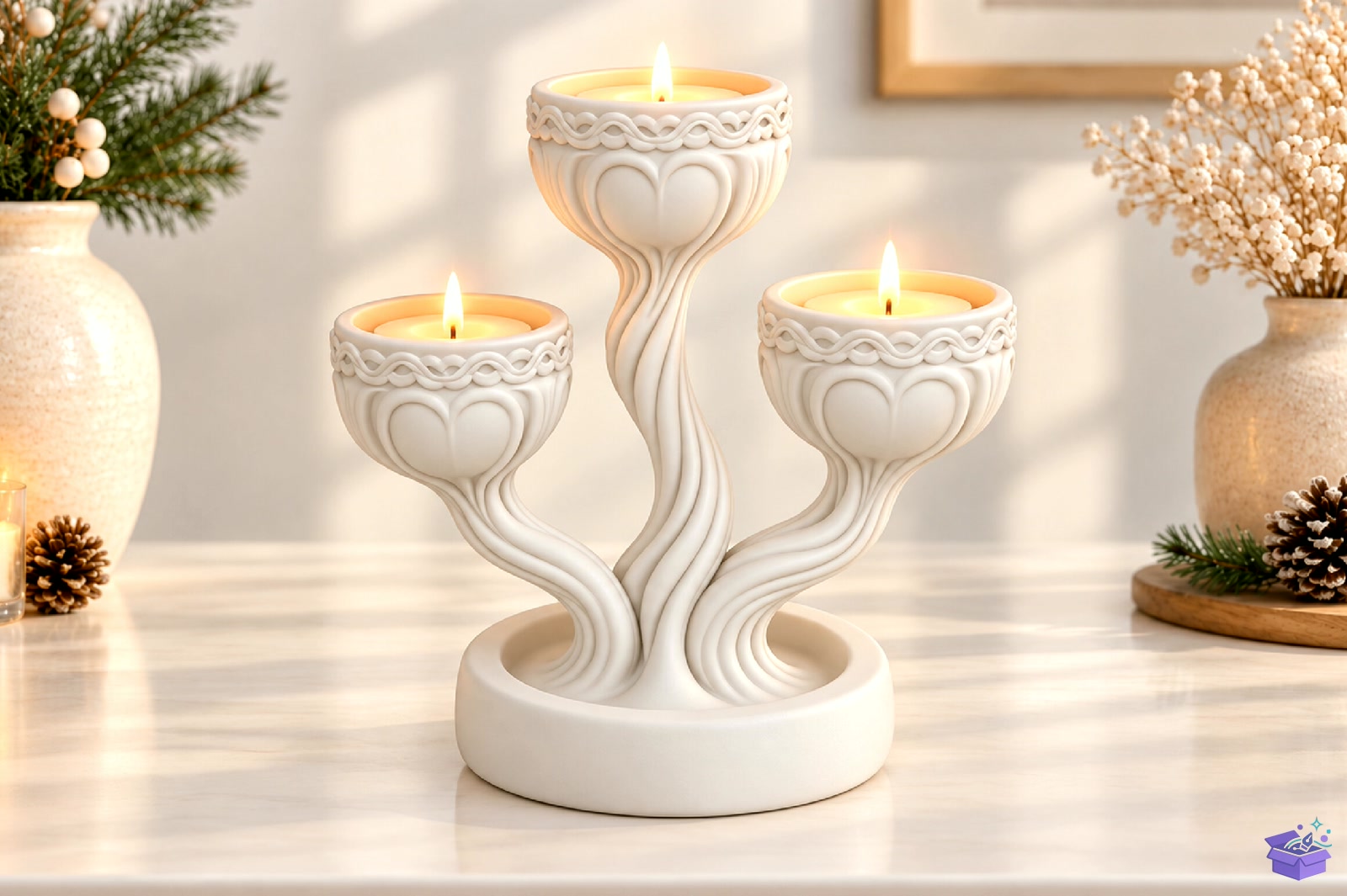 Elegant Kalp Temalı Mumluk STL 3D Baskı - 3D Baskı ve Model Dosyası (STL, OBJ, 3MF) - detaylı önizleme 3