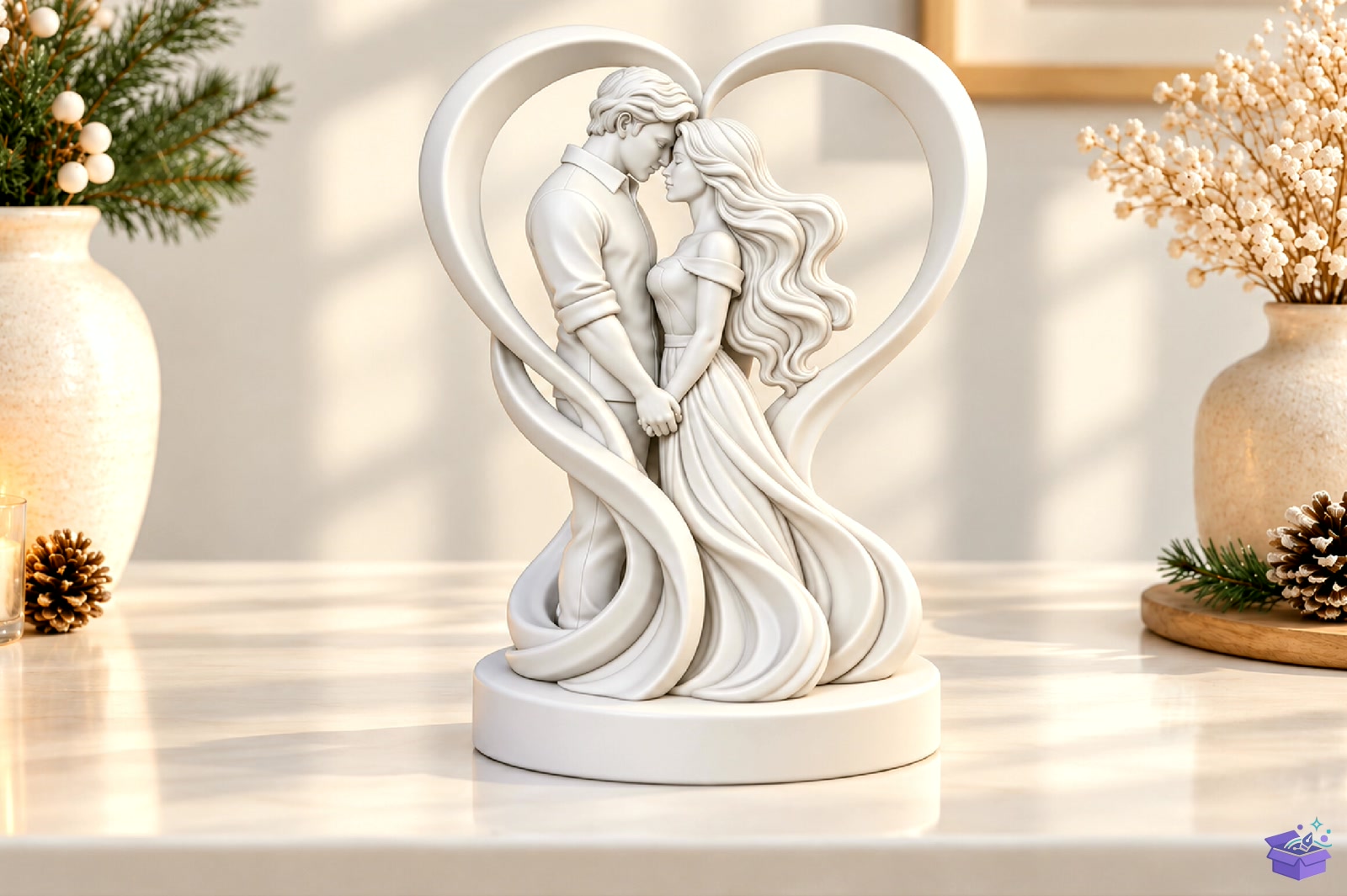 Romantic Couple Kalp Temalı Decor STL 3D Baskı - 3D Baskı ve Model Dosyası (STL, OBJ, 3MF) - detaylı önizleme 2