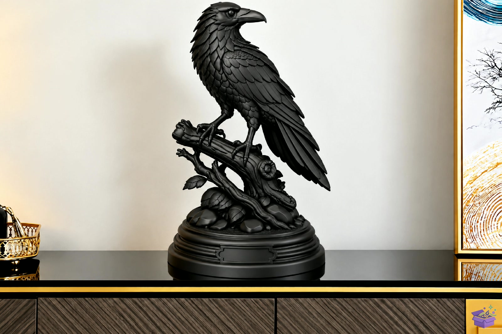 Raven Heykel Biblo Decor STL 3D Baskı - 3D Baskı ve Model Dosyası (STL, OBJ, 3MF) - detaylı önizleme 3