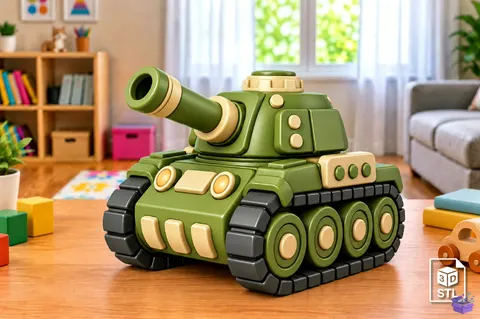 Cute Military Tank 3D STL Print - 3D Baskı ve Model Dosyası (STL, OBJ, 3MF) - 3D Baskı  İndir (STL, OBJ, 3MF)