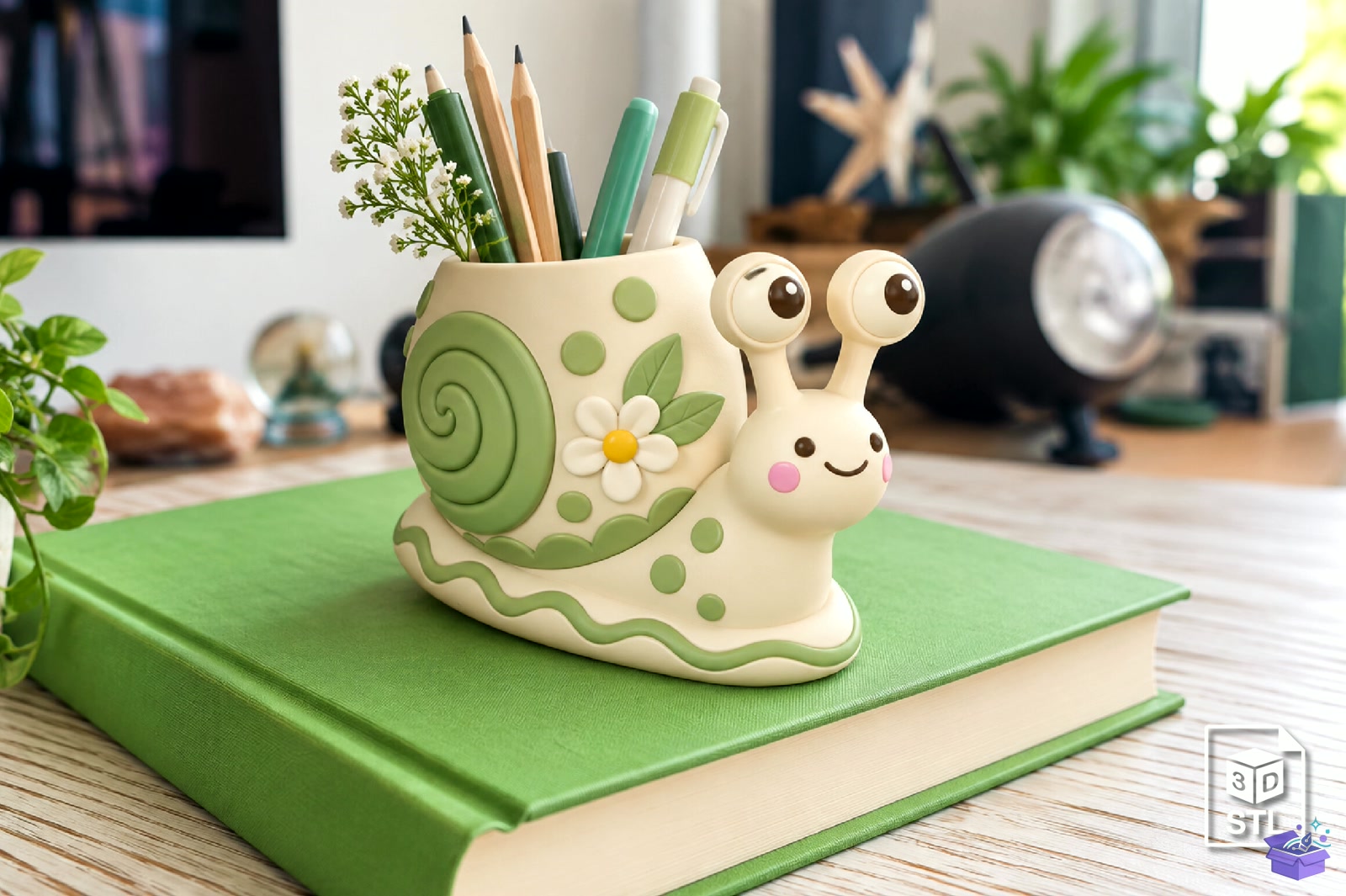 Cute Snail Masaüstü Kalemlik STL 3D Baskı - 3D Baskı ve Model Dosyası (STL, OBJ, 3MF)