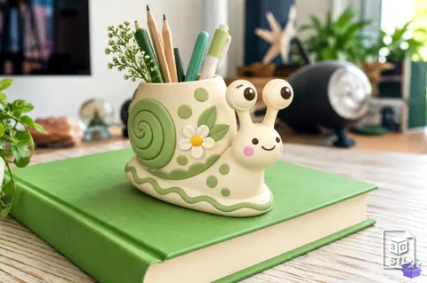 Cute Snail Masaüstü Kalemlik STL 3D Baskı - 3D Baskı ve Model Dosyası (STL, OBJ, 3MF) - 3D Baskı  İndir (STL, OBJ, 3MF)