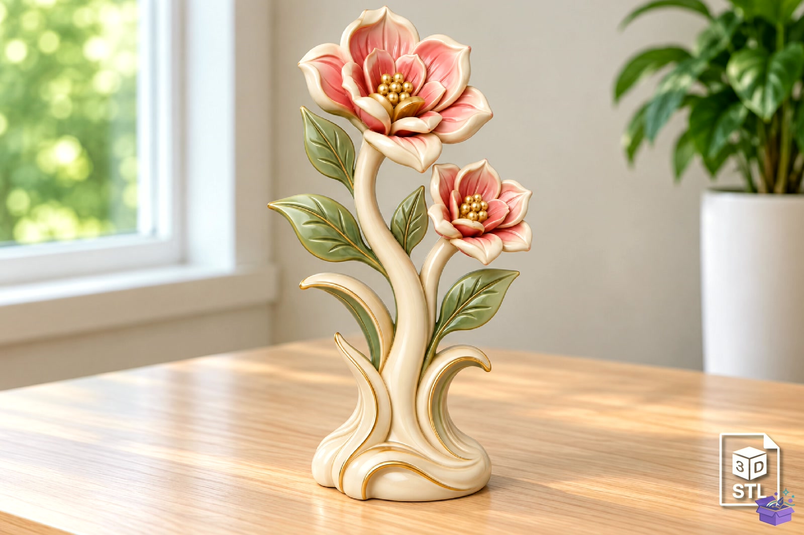 Floral Decorative Heykel Biblo STL 3D Baskı - 3D Baskı ve Model Dosyası (STL, OBJ, 3MF)