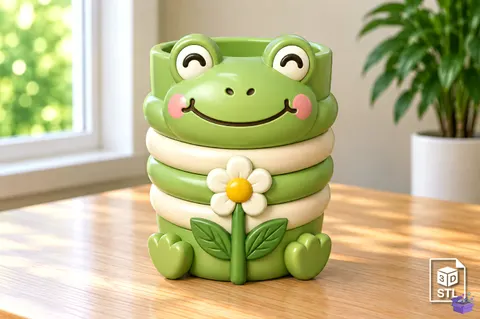 Frog Çiçek Masaüstü Kalemlik STL 3D Baskı - 3D Baskı ve Model Dosyası (STL, OBJ, 3MF) - 3D Baskı  İndir (STL, OBJ, 3MF)