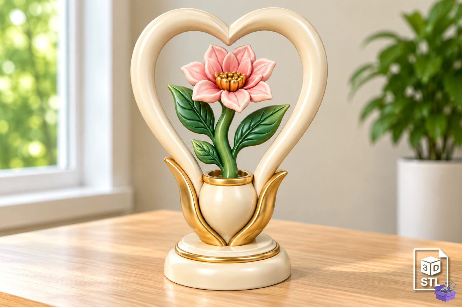 Kalp Temalı Çiçek Decorative Heykel Biblo STL 3D - 3D Baskı ve Model Dosyası (STL, OBJ, 3MF)